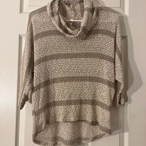 Chenault Textured Cowl Neck Sweater - Cream and Tan